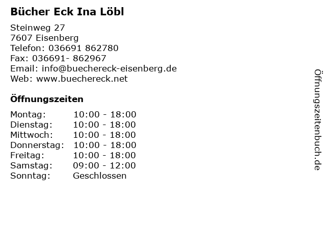 Bücher Eck Ina Löbl in Eisenberg: Adresse und Öffnungszeiten