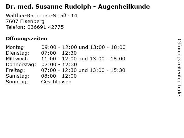 Dr. med. Susanne Rudolph - Augenheilkunde in Eisenberg: Adresse und Öffnungszeiten