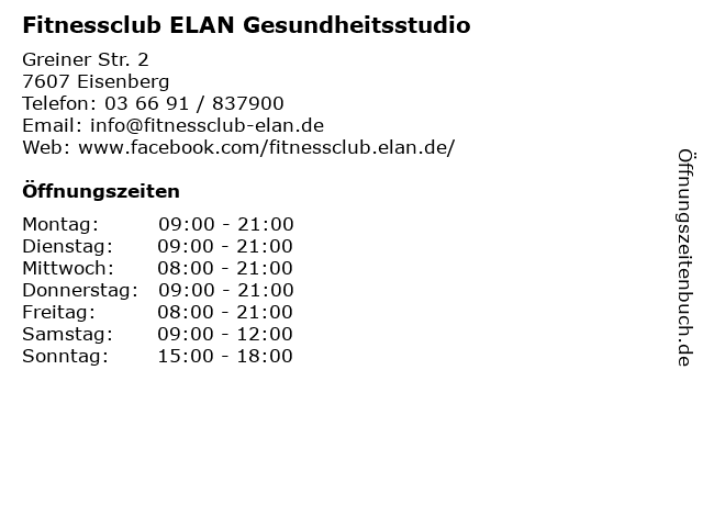 Fitnessclub ELAN Gesundheitsstudio in Eisenberg: Adresse und Öffnungszeiten