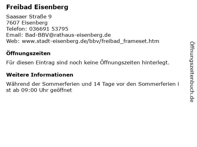 Freibad Eisenberg in Eisenberg: Adresse und Öffnungszeiten
