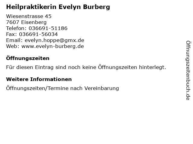 Heilpraktikerin Evelyn Burberg in Eisenberg: Adresse und Öffnungszeiten