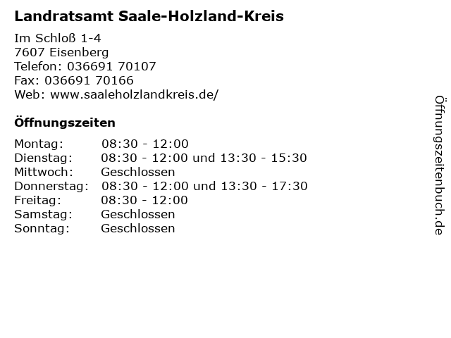 Landratsamt Saale-Holzland-Kreis in Eisenberg: Adresse und Öffnungszeiten