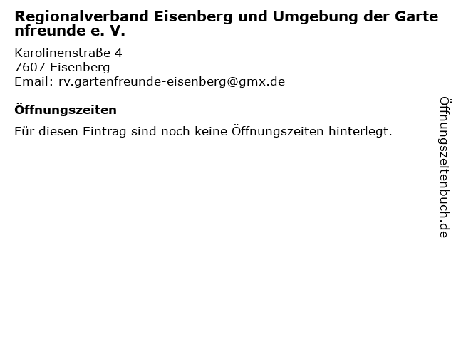 Regionalverband Eisenberg und Umgebung der Gartenfreunde e. V. in Eisenberg: Adresse und Öffnungszeiten