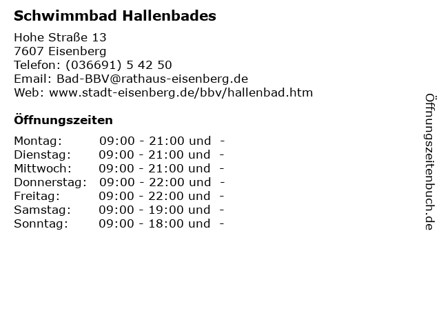 Schwimmbad Hallenbades in Eisenberg: Adresse und Öffnungszeiten