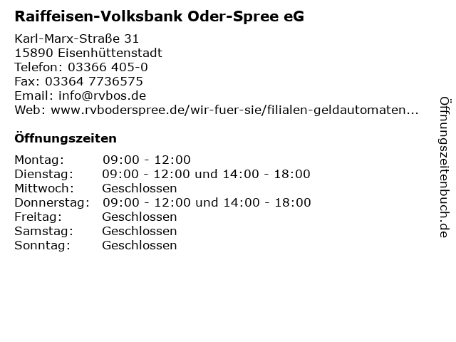 ᐅ Offnungszeiten Raiffeisen Volksbank Oder Spree Eg