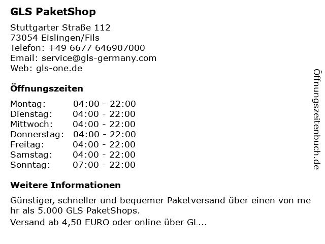 GLS PaketShop in Eislingen/Fils: Adresse und Öffnungszeiten