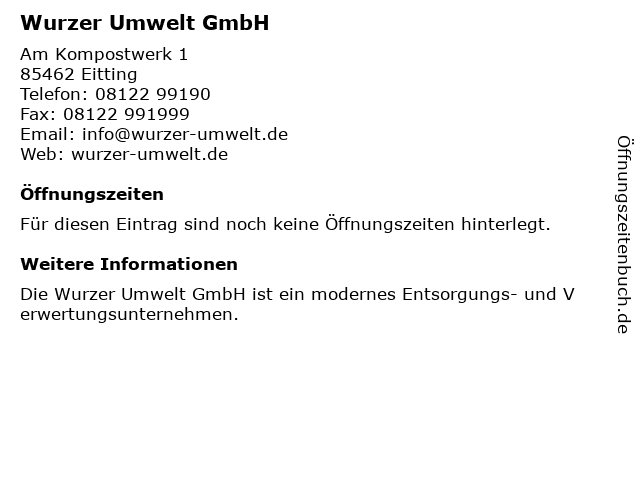 Wurzer Umwelt GmbH in Eitting: Adresse und Öffnungszeiten