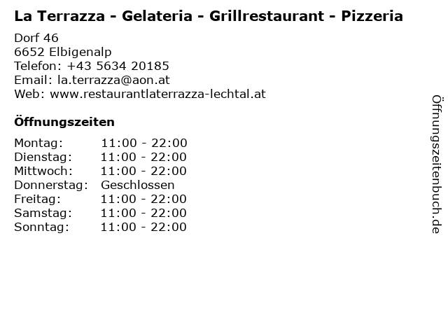 La Terrazza - Gelateria - Grillrestaurant - Pizzeria in Elbigenalp: Adresse und Öffnungszeiten