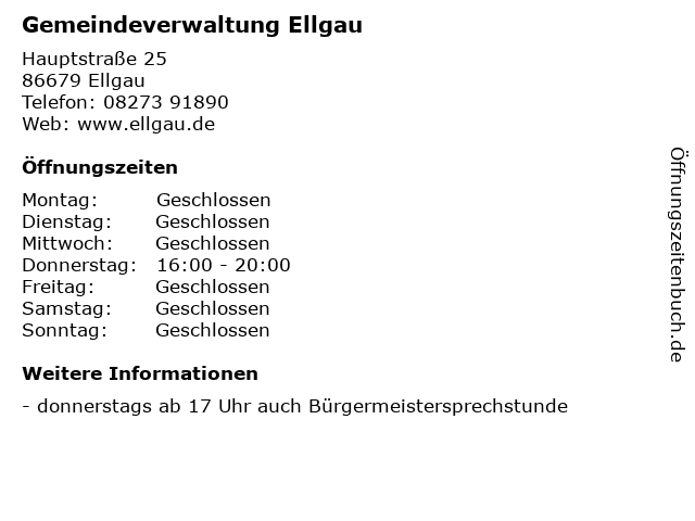 Gemeindeverwaltung Ellgau in Ellgau: Adresse und Öffnungszeiten