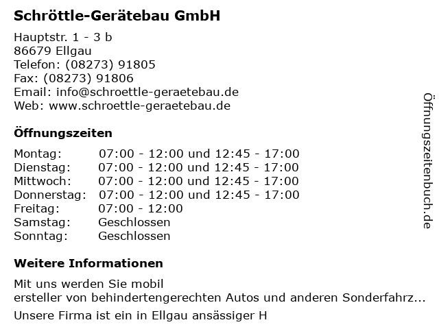 Schröttle-Gerätebau GmbH in Ellgau: Adresse und Öffnungszeiten