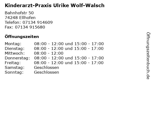 Kinderarzt-Praxis Ulrike Wolf-Walsch in Ellhofen: Adresse und Öffnungszeiten