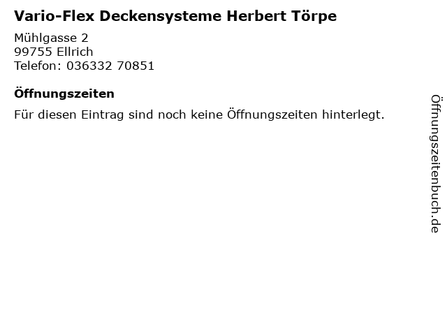Vario-Flex Deckensysteme Herbert Törpe in Ellrich: Adresse und Öffnungszeiten