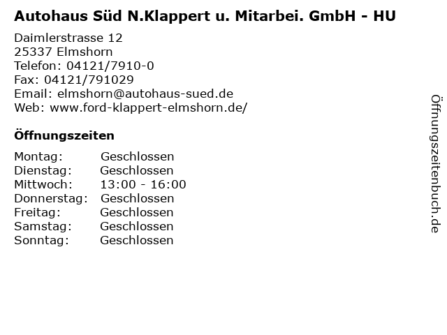 Autohaus Süd N.Klappert u. Mitarbei. GmbH - HU in Elmshorn: Adresse und Öffnungszeiten