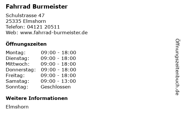 Fahrrad Burmeister in Elmshorn: Adresse und Öffnungszeiten