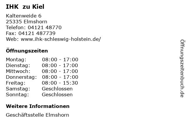 IHK  zu Kiel in Elmshorn: Adresse und Öffnungszeiten