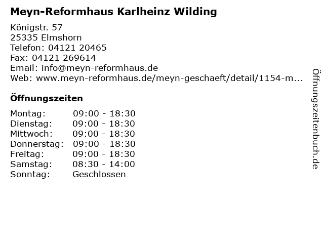 Meyn-Reformhaus Karlheinz Wilding in Elmshorn: Adresse und Öffnungszeiten