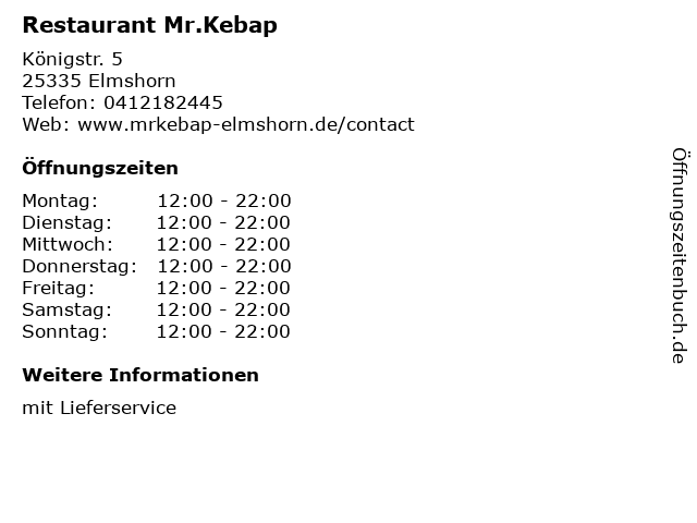 ᐅ Offnungszeiten Restaurant Mr Kebap Konigstr 5 In Elmshorn