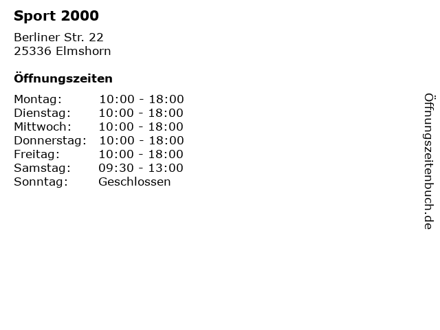 Sport 2000 in Elmshorn: Adresse und Öffnungszeiten