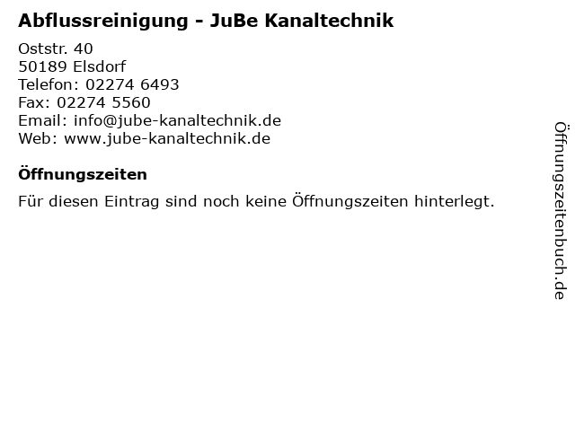 Abflussreinigung - JuBe Kanaltechnik in Elsdorf: Adresse und Öffnungszeiten
