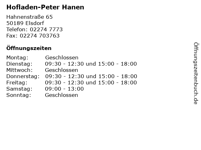 Hofladen-Peter Hanen in Elsdorf: Adresse und Öffnungszeiten