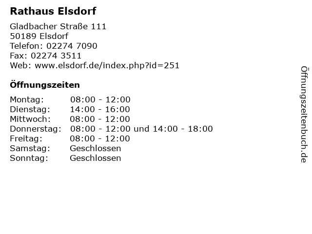Rathaus Elsdorf in Elsdorf: Adresse und Öffnungszeiten