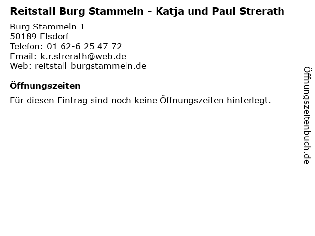 Reitstall Burg Stammeln - Katja und Paul Strerath in Elsdorf: Adresse und Öffnungszeiten