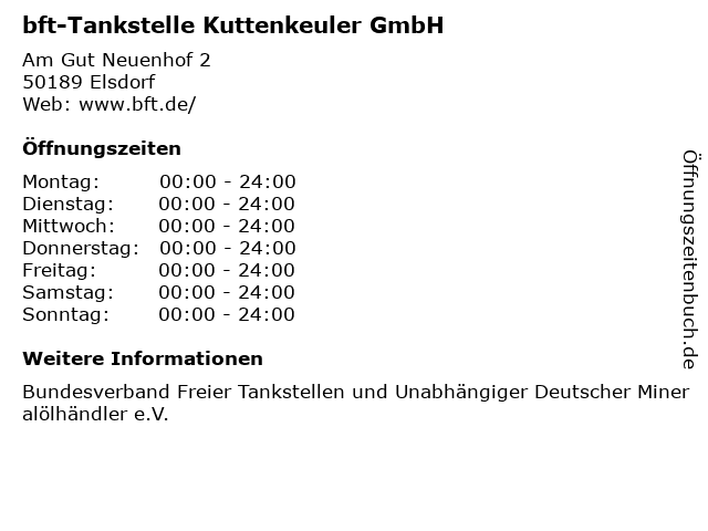 bft-Tankstelle Kuttenkeuler GmbH in Elsdorf: Adresse und Öffnungszeiten