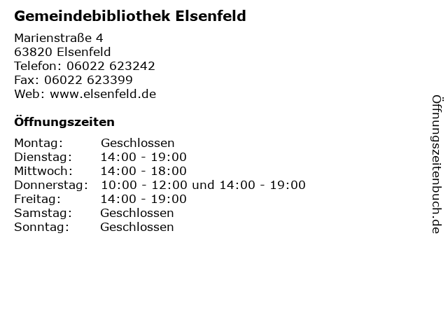 Gemeindebibliothek Elsenfeld in Elsenfeld: Adresse und Öffnungszeiten