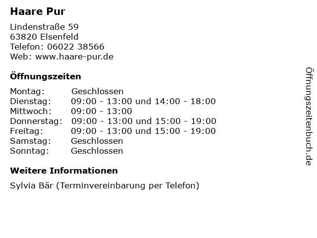 ᐅ Offnungszeiten Haare Pur Lindenstrasse 59 In Elsenfeld