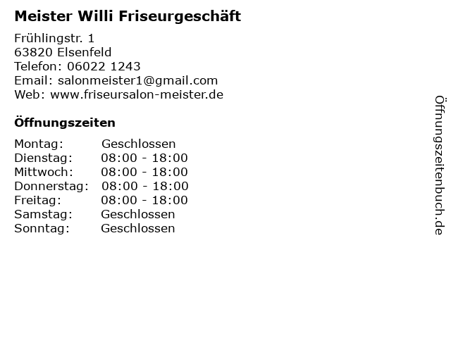 ᐅ Offnungszeiten Meister Willi Friseurgeschaft Fruhlingstr 1 In Elsenfeld