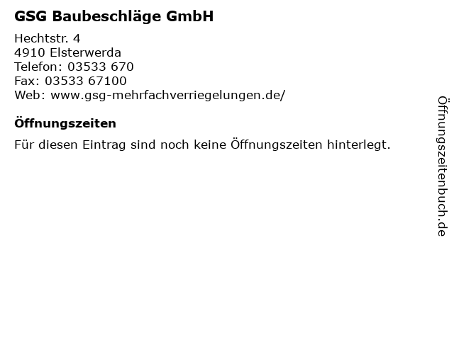 GSG Baubeschläge GmbH in Elsterwerda: Adresse und Öffnungszeiten