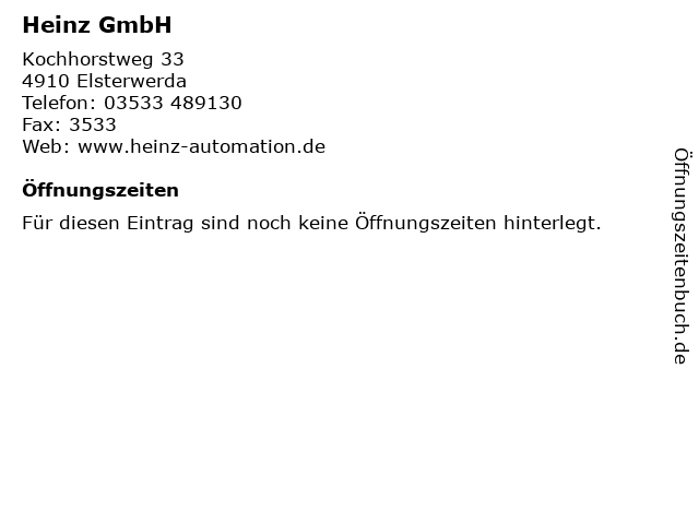 Heinz GmbH in Elsterwerda: Adresse und Öffnungszeiten
