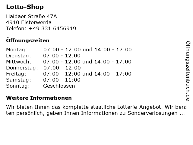Lotto-Shop in Elsterwerda: Adresse und Öffnungszeiten
