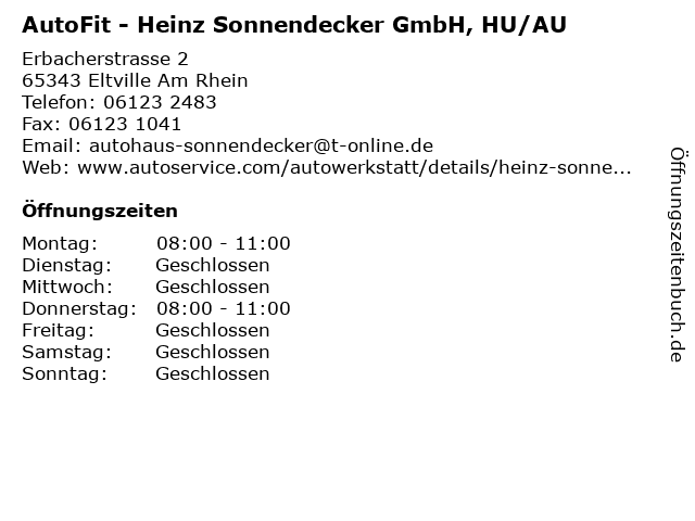AutoFit - Heinz Sonnendecker GmbH, HU/AU in Eltville Am Rhein: Adresse und Öffnungszeiten
