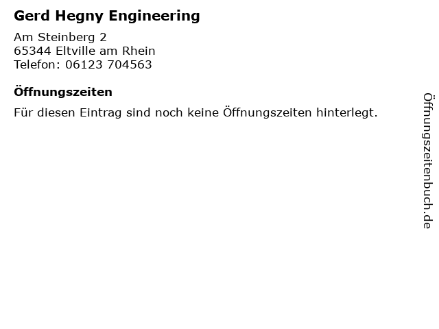 Gerd Hegny Engineering in Eltville am Rhein: Adresse und Öffnungszeiten