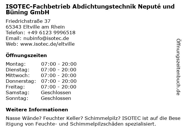 ISOTEC-Fachbetrieb Abdichtungstechnik Neputé und Büning GmbH in Eltville am Rhein: Adresse und Öffnungszeiten