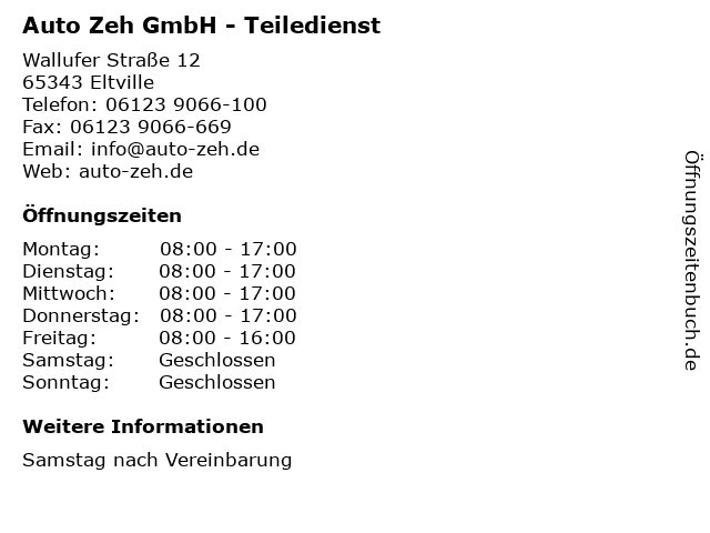 Auto Zeh GmbH - Teiledienst in Eltville: Adresse und Öffnungszeiten