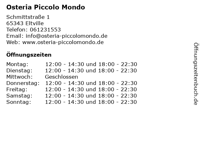 Osteria Piccolo Mondo in Eltville: Adresse und Öffnungszeiten