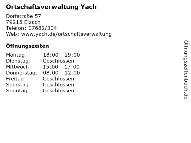 Ortschaftsverwaltung Yach in Elzach: Adresse und Öffnungszeiten