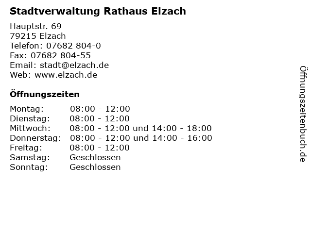 Stadtverwaltung Rathaus Elzach in Elzach: Adresse und Öffnungszeiten
