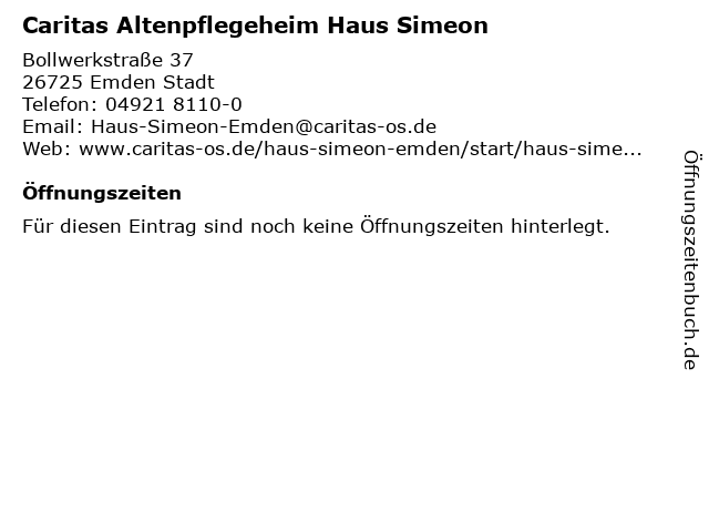 ᐅ Offnungszeiten Altenpflegeheim Haus Simeon Bollwerkstrasse