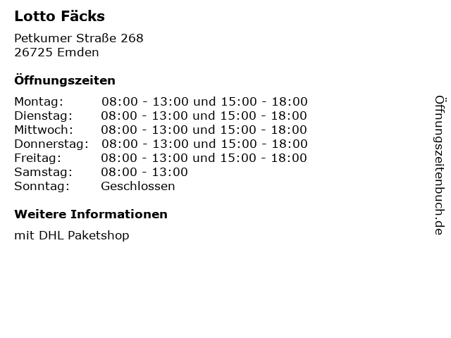 ᐅ Offnungszeiten Lotto Facks Petkumer Strasse 268 In Emden