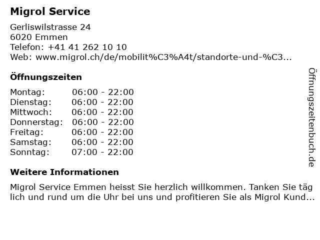 Migrol Service in Emmen: Adresse und Öffnungszeiten