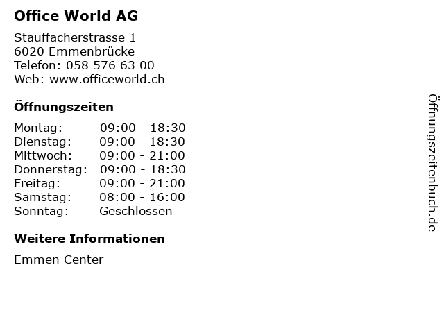 á… Offnungszeiten Office World Ag Stauffacherstrasse 1 In Emmenbrucke