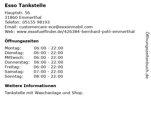 Esso Tankstelle in Emmerthal: Adresse und Öffnungszeiten