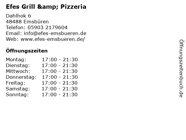 Efes Grill & Pizzeria in Emsbüren: Adresse und Öffnungszeiten
