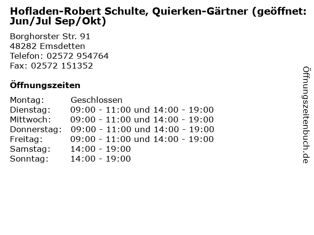 Hofladen-Robert Schulte, Quierken-Gärtner (geöffnet:Jun/Jul Sep/Okt) in Emsdetten: Adresse und Öffnungszeiten