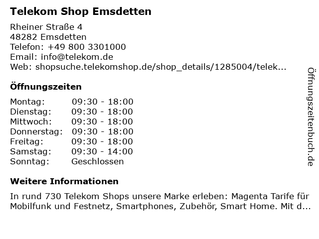 Telekom Shop Emsdetten in Emsdetten: Adresse und Öffnungszeiten