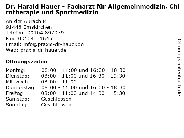 Dr. Harald Hauer - Facharzt für Allgemeinmedizin, Chirotherapie und Sportmedizin in Emskirchen: Adresse und Öffnungszeiten