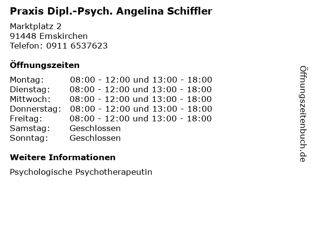 Praxis Dipl.-Psych. Angelina Schiffler in Emskirchen: Adresse und Öffnungszeiten